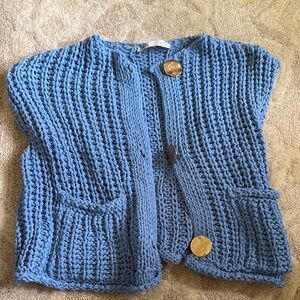 Zara Blue Cardigan Sweater with Chunky Ribbed Knit